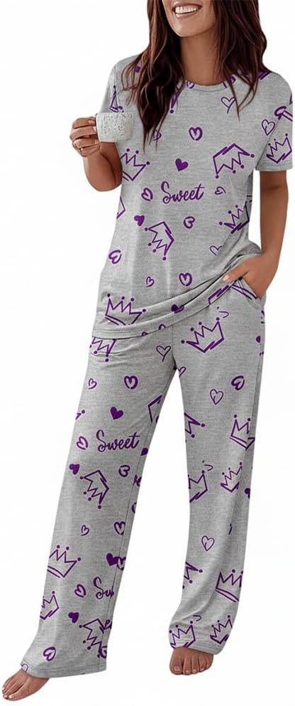 CHICME Womens Pajamas Sets 2 Piece Short Sleeve Lounge Set Printed Loose Pants Pj Sets Loungewear... | Amazon (US)