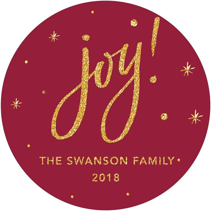 Andaz Press Personalized Christmas Round Circle Gift Sticker Labels, Faux Gold Glitter Joy on Bur... | Amazon (US)