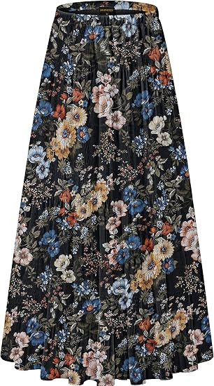 NASHALYLY Women's Chiffon Elastic High Waist Pleated A-Line Maxi Skirts | Amazon (US)