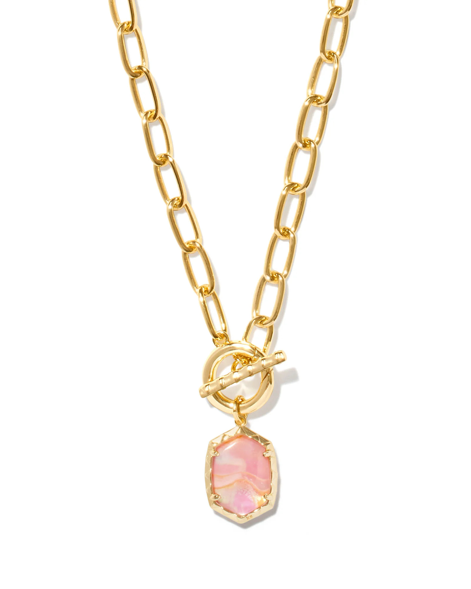 Daphne Convertible Gold Link and Chain Necklace in Light Pink Iridescent Abalone | Kendra Scott