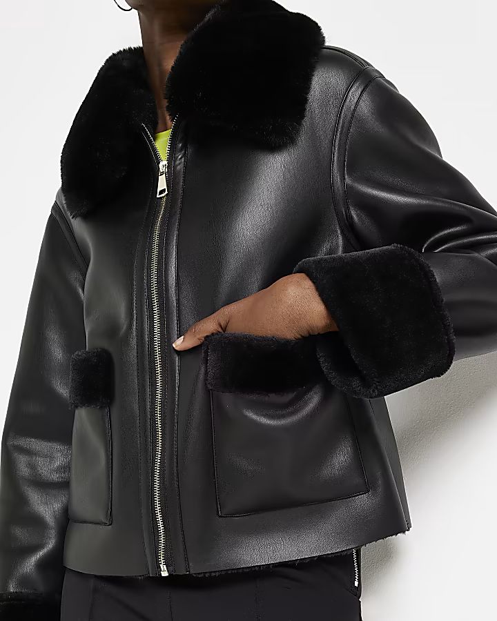 Black faux leather jacket | River Island (UK & IE)