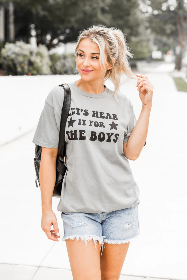 Let's Hear It For The Boys Grey Comfort Color Graphic Tee | Pink Lily
