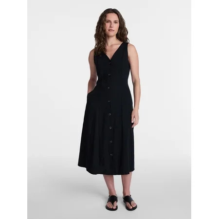 Time and Tru Women’s Sleeveless Button Down Midi Dress, Sizes XS-XXXL | Walmart (US)