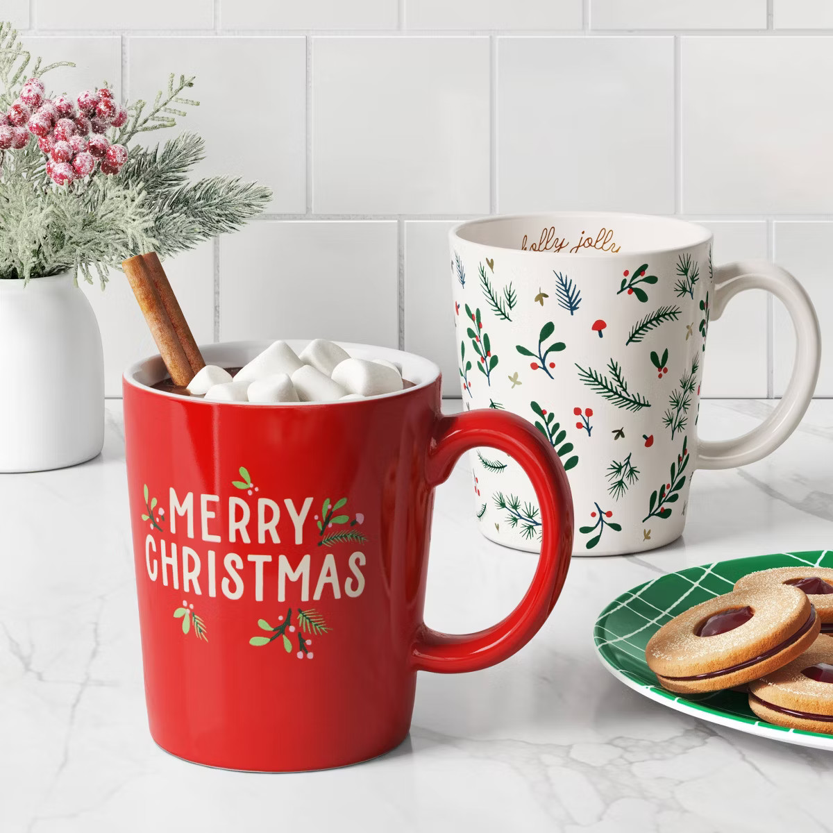 16oz Christmas Stoneware Holly Berry/Holly Jolly Mug - Wondershop™ | Target