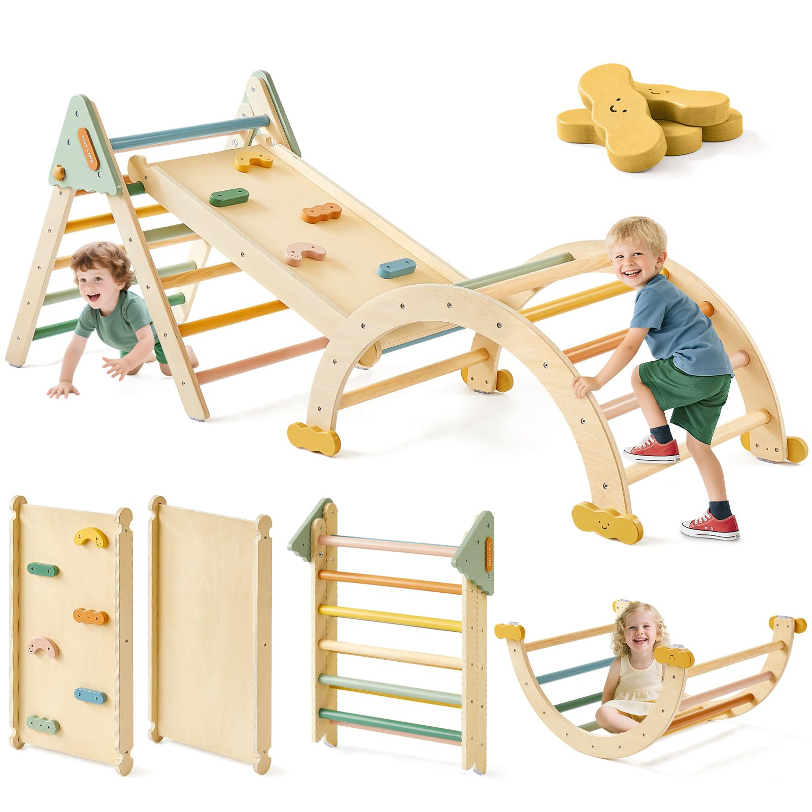 Tiny Land Pikler Triangle Set,7-in-1 Foldable Montessori Toddler Climbing Toys Indoor, Wooden Pla... | Amazon (US)