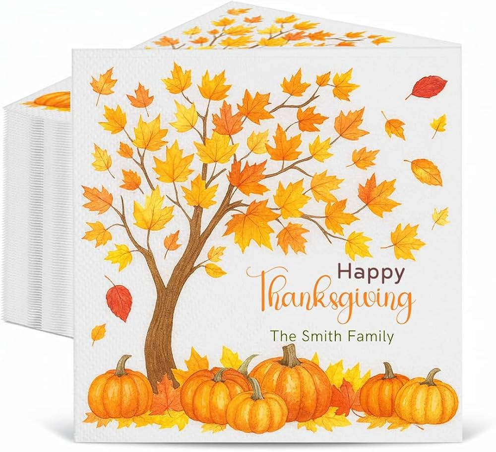 Personalized Thanksgiving Cocktail Napkins, Custom Fall Party Napkins with Any Text or Name, Eleg... | Amazon (US)