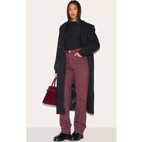 Tall Burgundy Mid Rise Distressed Turn Up Hem Jeans | PrettyLittleThing US