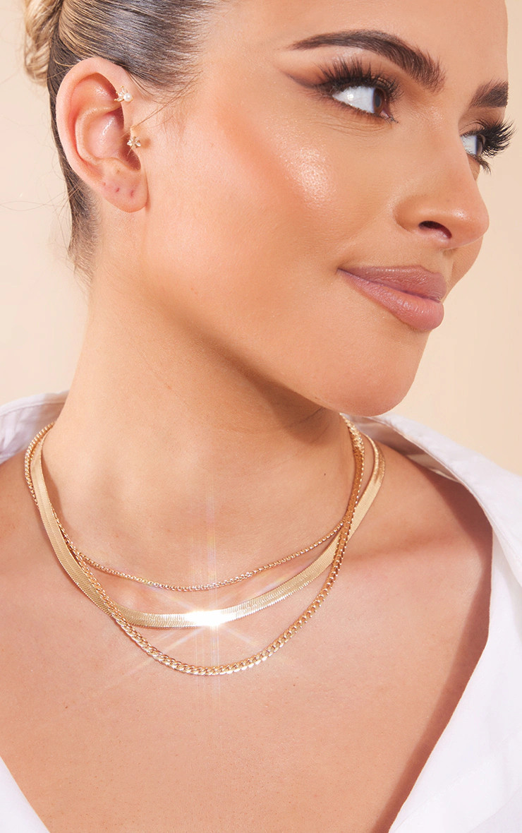 Gold Flat Snake Chain Layered Necklace | PrettyLittleThing UK