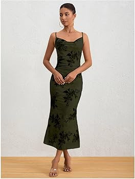 Milumia Women's Floral Cowl Neck Bodycon Maxi Dress Wedding Guest Cocktail Long Dresses | Amazon (US)