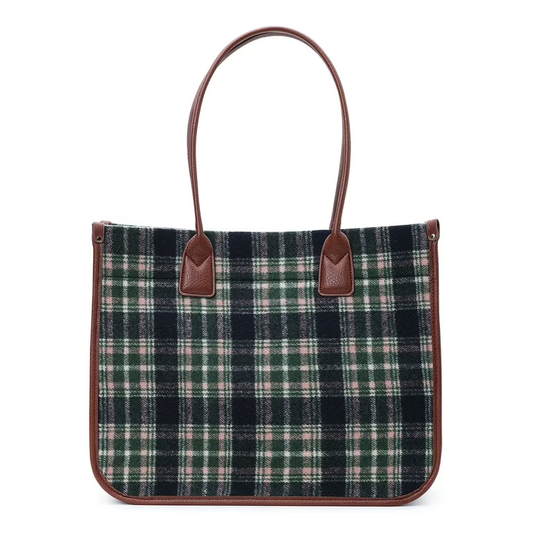 Time and Tru Women's Plaid Tote Bag, Navy - Walmart.com | Walmart (US)