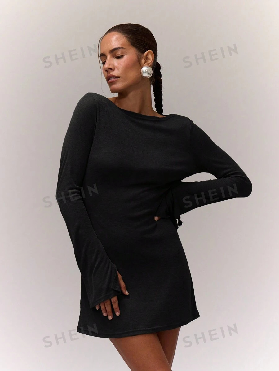 MUSERA Slash Neck A Line Mini Dress | SHEIN