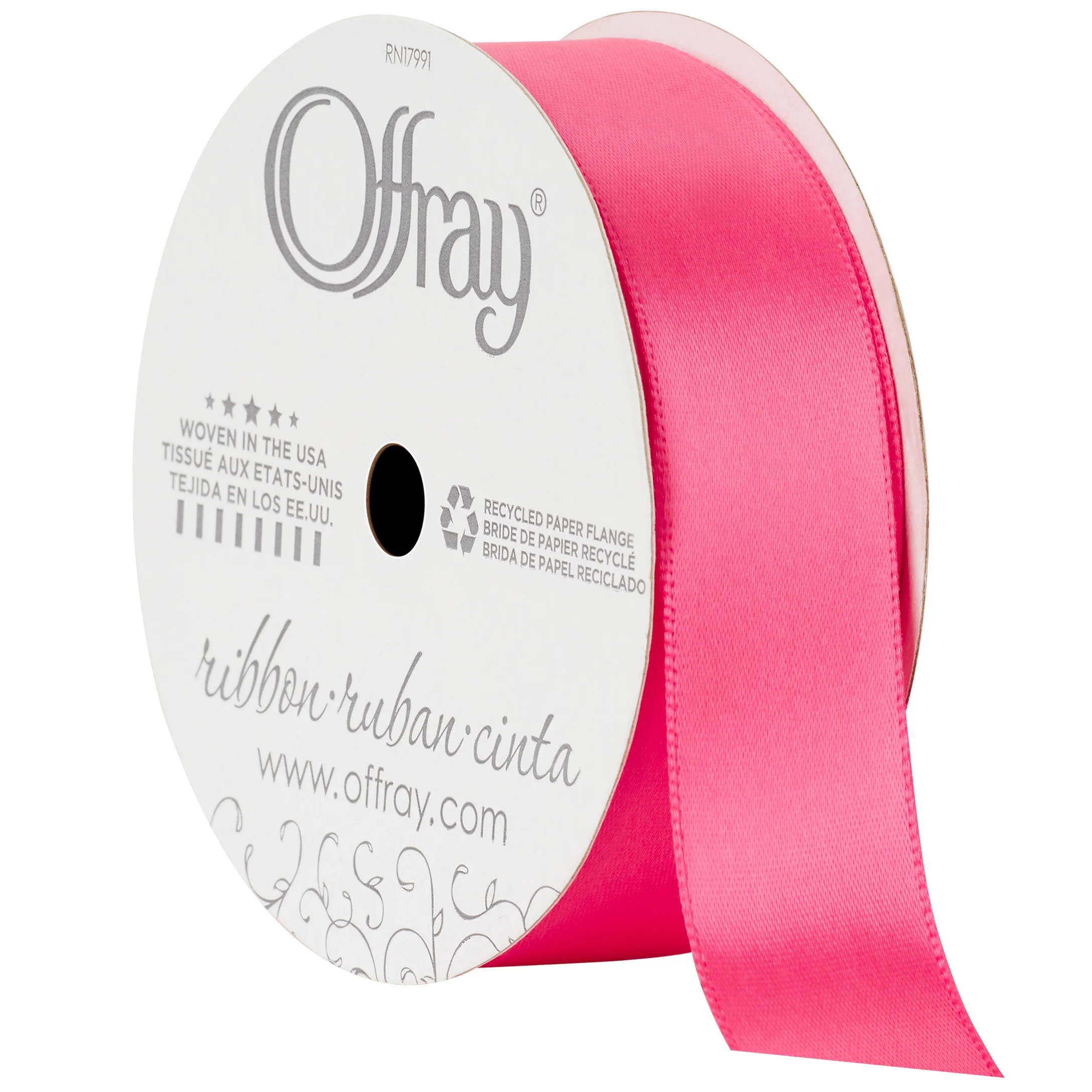 Offray Ribbon, Shocking Pink 7/8 inch Single Face Satin Polyester Ribbon, 18 feet | Walmart (US)