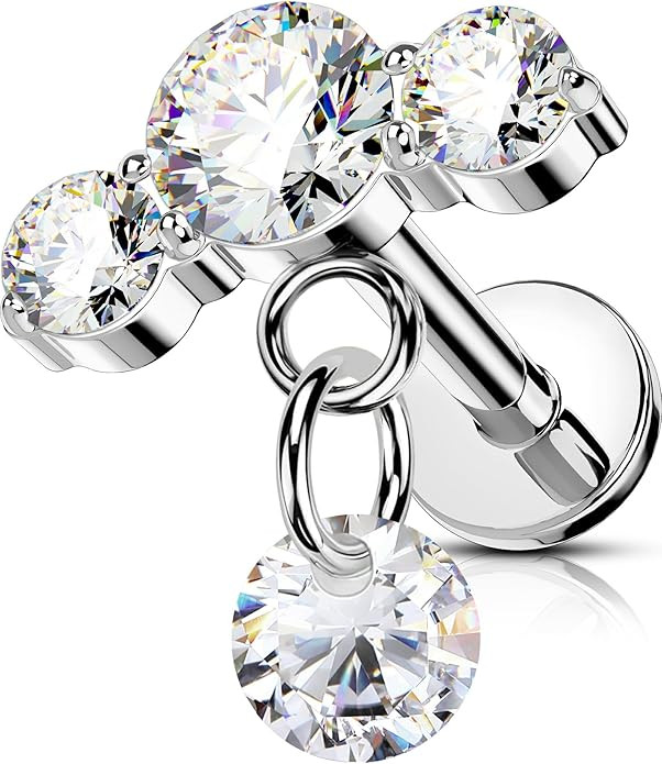 OUFER Curved Hidden Dangle Cartilage Piercing, 16G Threadless Flat Back Piercings Stainless Steel... | Amazon (US)