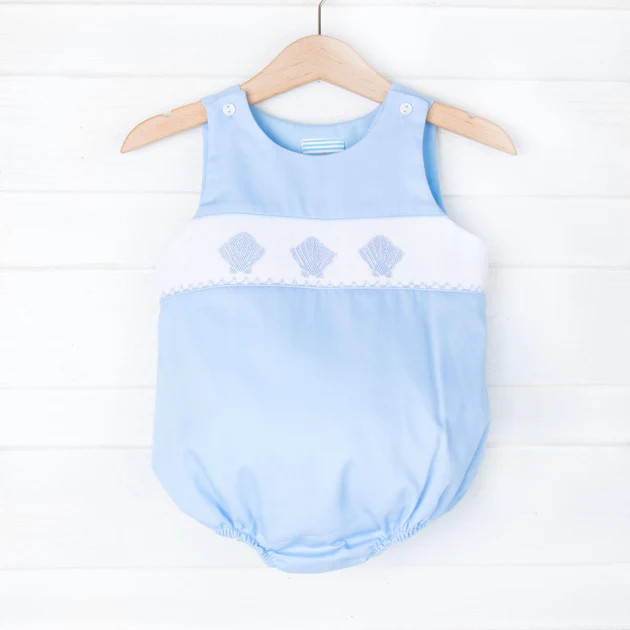 Light Blue Seashell Smocked Sun Bubble | Classic Whimsy