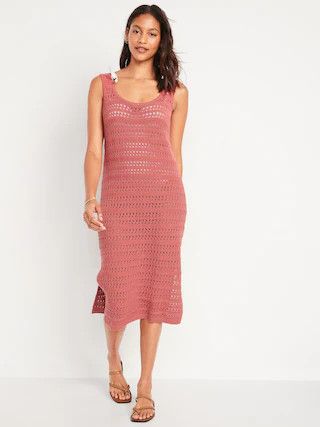 Fitted Sleeveless Crochet Swim Cover-Up Midi Dress for Women | Old Navy (US)