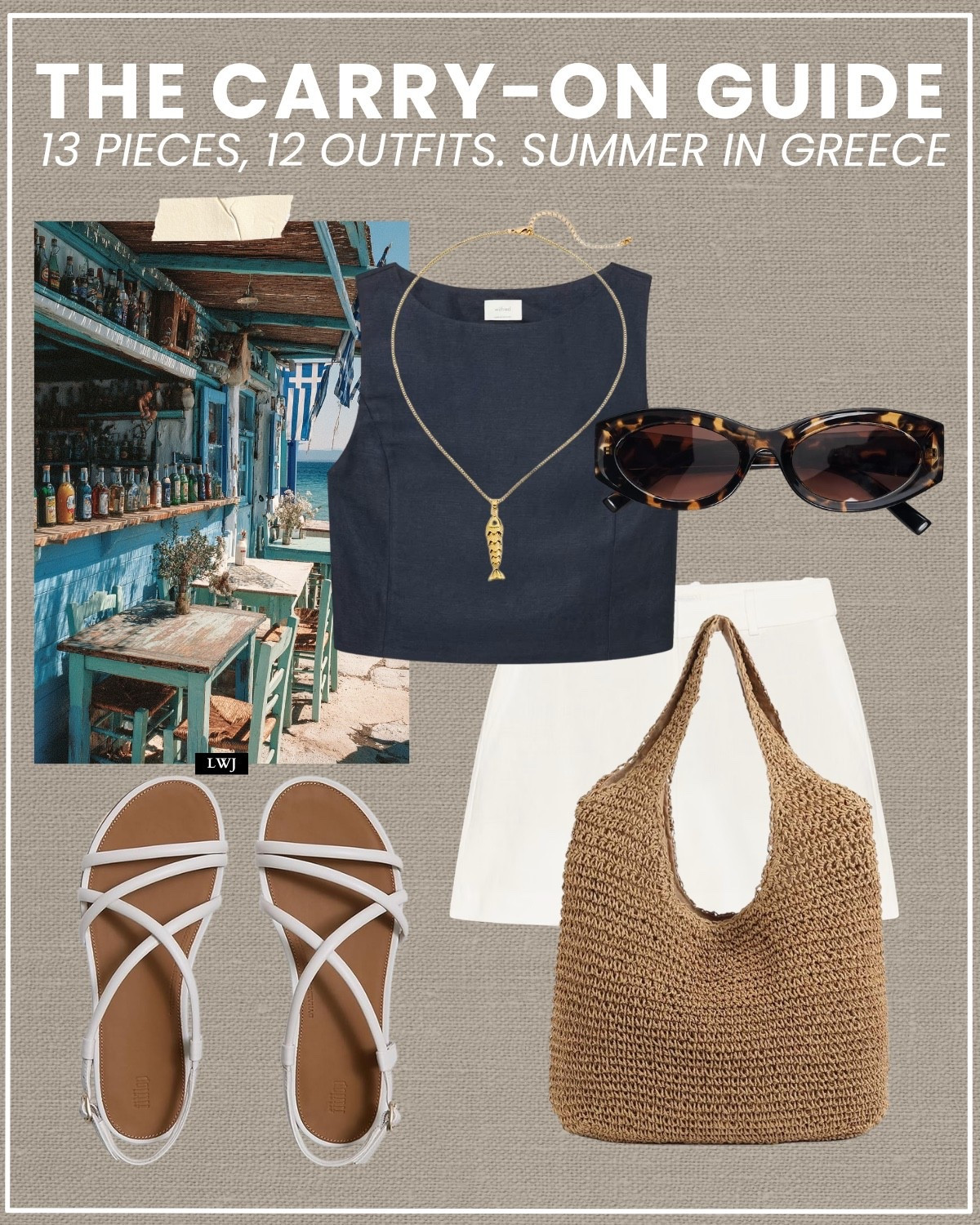 carry-on guide for a summer in greece 

greece / summer vacation / myokonos / santorini / island hopping / summer outfit / navy Aritzia cavalier boxy cut top / aritzia tailored linen shorts / fitflop strappy sandals / straw tote bag / tortoise shell sunglasses / fish pendant necklace

#LTKootd #LTKTravel