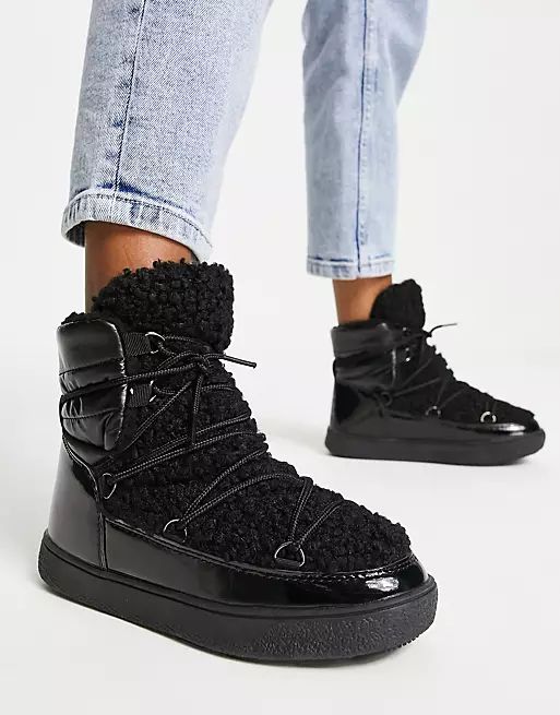 Glamorous Apres snow boots in black with faux fur detailing | ASOS (Global)