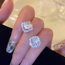 mm Simple Geometric Square Shape Rhinestone Sparkling Stud Earrings For Women Party Accessories | SHEIN