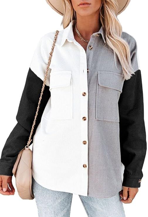 MIHOLL Women Corduroy Long Sleeve Button Down Collared Shirt Jacket Tops | Amazon (US)