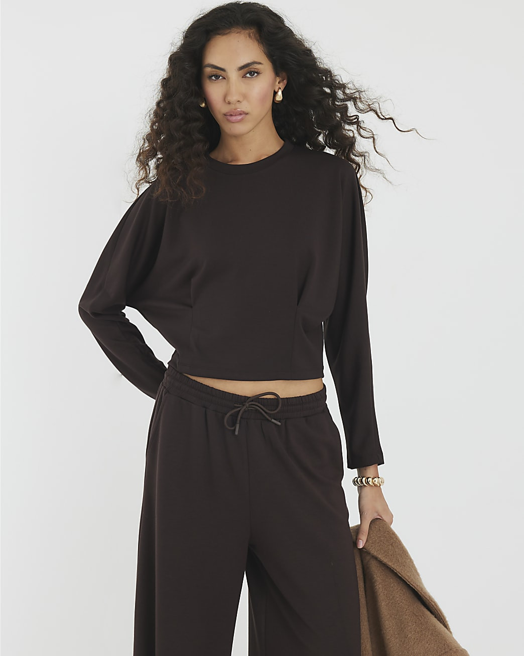 Brown Premium Batwing sleeve Sweatshirt | River Island UK & IE