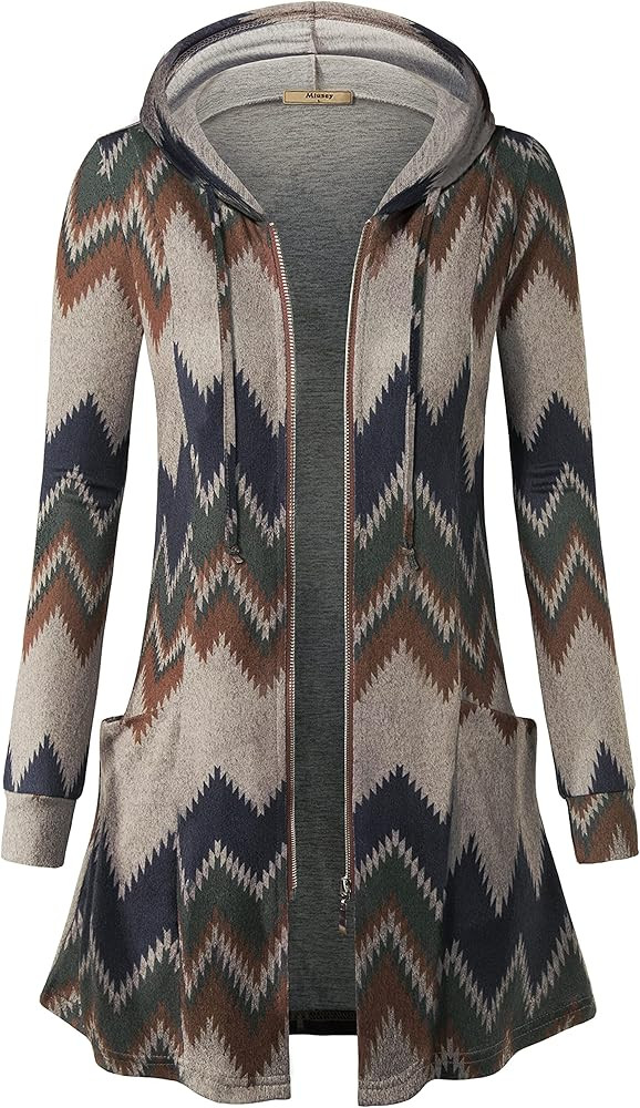 Miusey Womens Zip Up Long Hoodie Jacket Lightweight Tunic Sweatshirt Open Front Cardigan | Amazon (US)