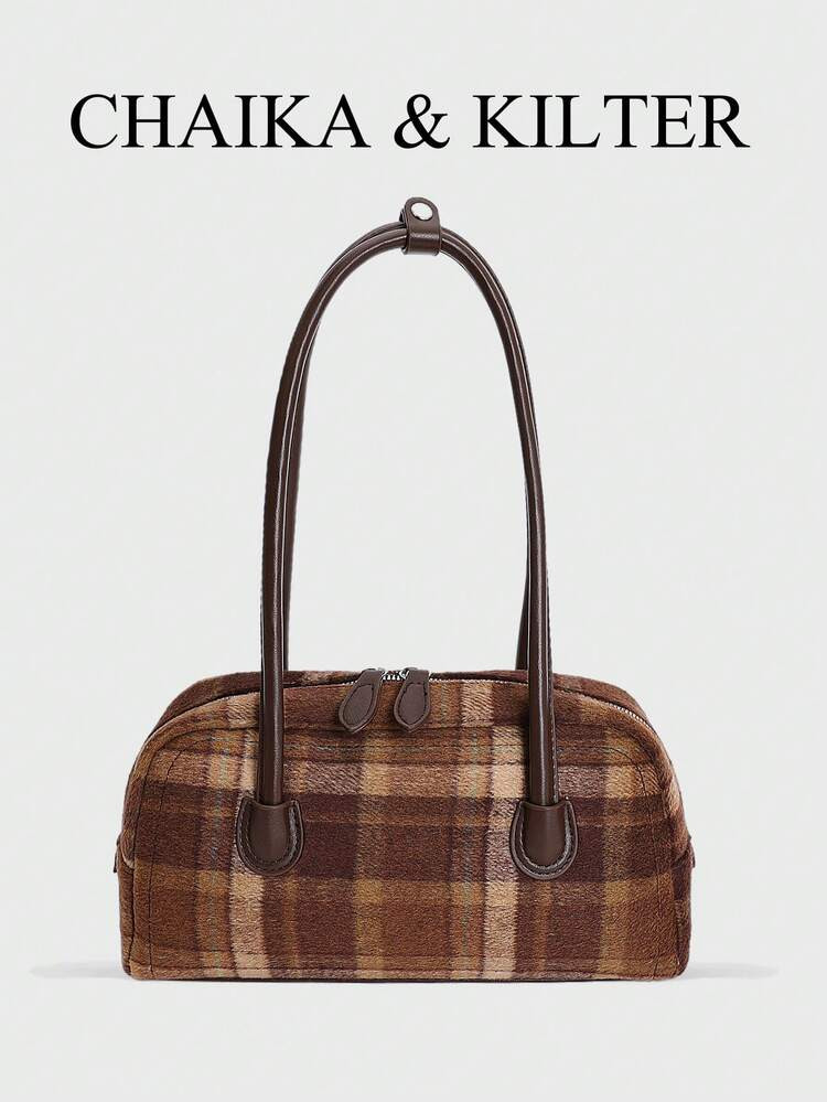 1 Stück Kontrast-Farbige Schultertasche Von CHAIKA & KILTER, Vintage Mode Matte Bowlingtasche Mit Kontrastnaht, Doppelgriffe, Reißverschluss, Geeignet Für Den Täglichen Und Outdoor-Gebrauch | SHEIN