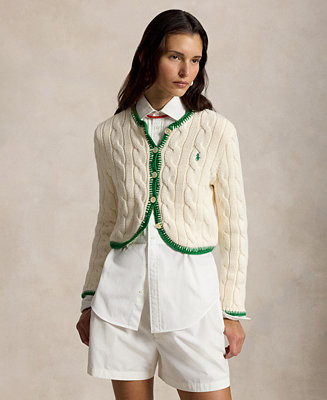 Polo Ralph Lauren Women's Crewneck Buttoned Placket Cropped Cardigan - Macy's | Macy's