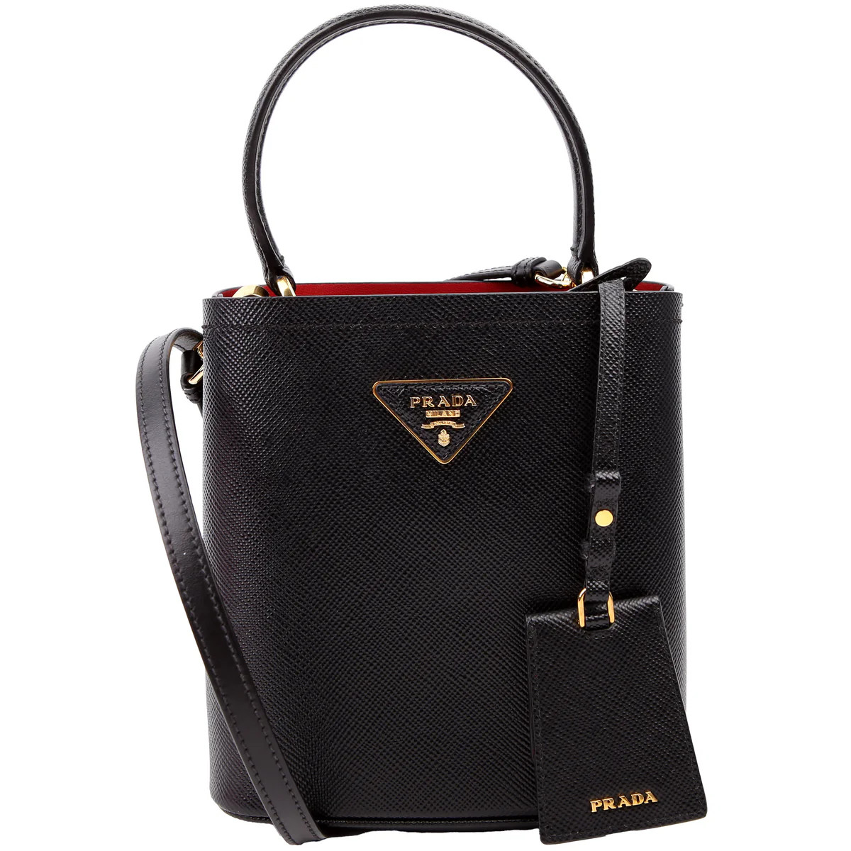 1BA217 Saffiano Cuir Small Panier Bag Black | Keeks Designer Handbags