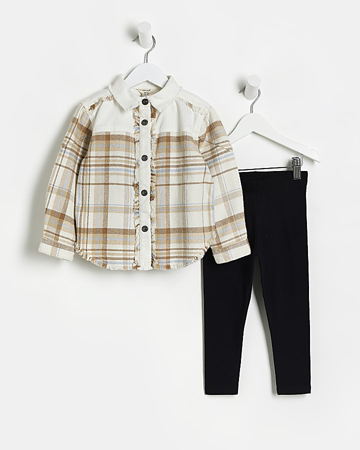 Mini Girls Cream Check Oversized Shacket Set | River Island (UK & IE)