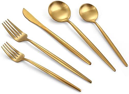 VANVRO Matte Gold Silverware Set, 20-Piece Stainless Steel Flatware Set, Tableware Cutlery Set Se... | Amazon (US)
