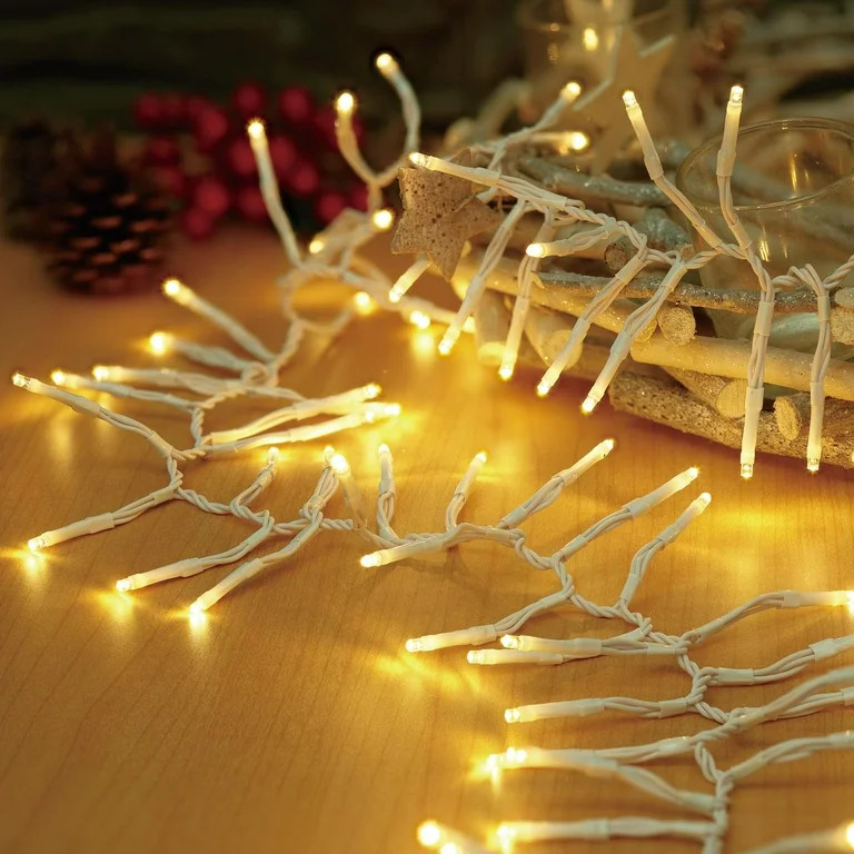 200-Count 8-Function Warm White LED Micro Garland Christmas Lights on White Wire, 12', Holiday Ti... | Walmart (US)