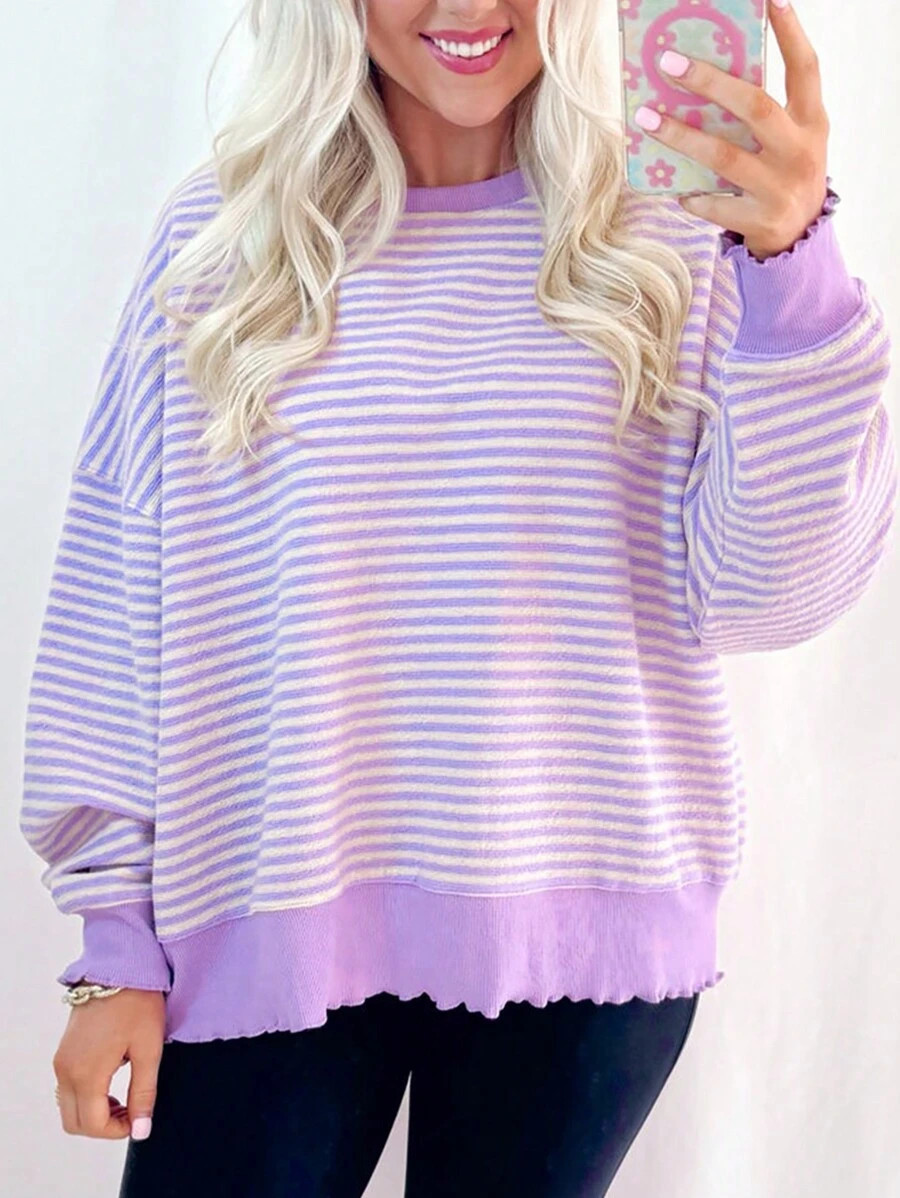 CILKOO Oversized Striped Loose Drop Shoulder Long Sleeve Lightweight Pullover Sweatshirt, Spring ... | SHEIN