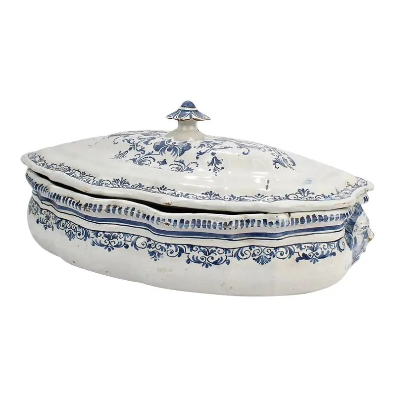 Large Antique 18th Century Moustiers Style French Faience Soup Tureen | Chairish