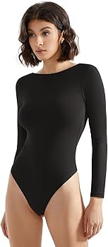SUUKSESS Women Backless Y2k Long Sleeve Bodysuit Double Lined Open Back Sexy Basic Top | Amazon (US)