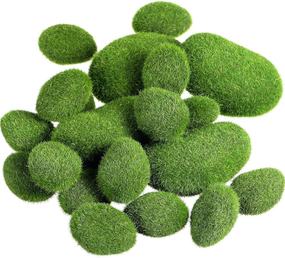 TecUnite 20 Pieces Artificial Moss Rocks Decorative Faux Green Moss Covered Stones (2 Size) | Amazon (US)