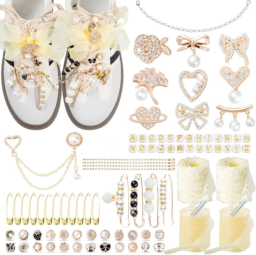 RQAYE 178 Pcs Shoe Charms for Sneakers,Junk Socks Charms Kit with Pearls, Lace Shoelaces, Cute Sh... | Amazon (US)