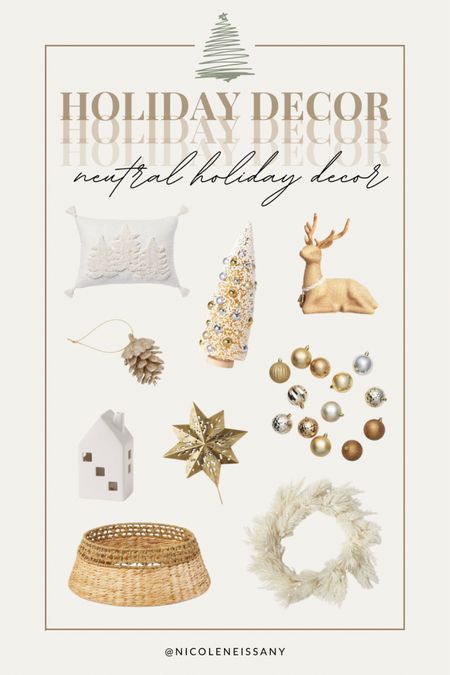 Neutral holiday decor: white, tan, & gold tones

// #ltkunder50 #ltkunder100 holiday decor, holiday decorations, Christmas decor, Christmas decorations, garland, Christmas tree, tree scarf, tree collar, mini white ceramic house, Christmas candle, holiday candle, jute woven reindeer, snowy pampas wreath, holiday pillow, pinecones, ornaments

#LTKhome #LTKSeasonal #LTKHoliday