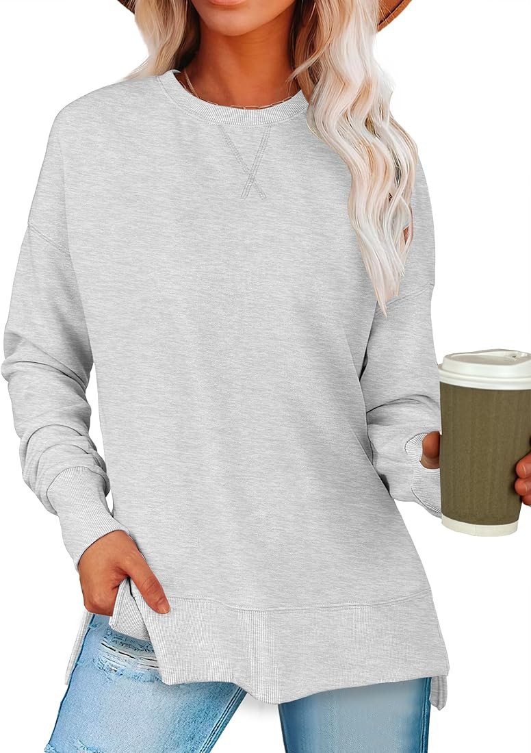 ANRABESS Sweatshirts for women 2024 Fall Fashion Shirts Long Sleeve Crewneck Lightweight Side Spl... | Amazon (US)