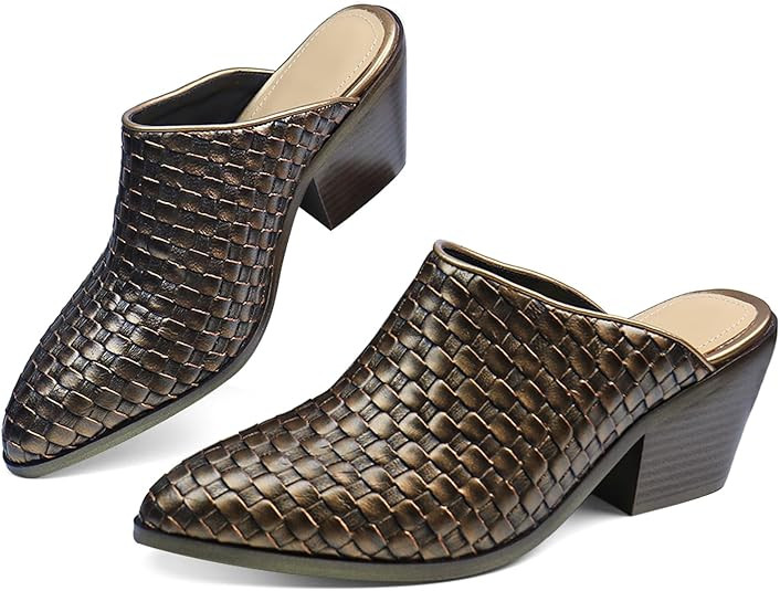 Women’s Pumps Closed Pointed Toe Block Heel Mule Chunky Stacked Heeled Slip On Slippers Casual ... | Amazon (US)