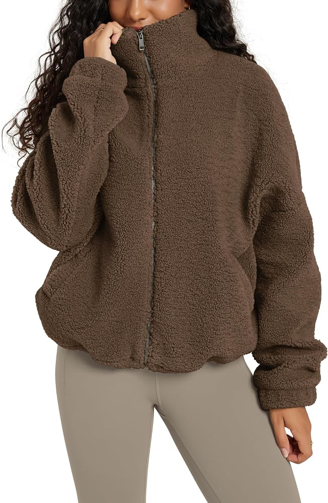 ODODOS Women's Sherpa Fleece Full-Zip Jacket Long Sleeve Coat Soft Warm Cinchable Outerwear with ... | Amazon (US)