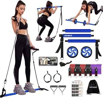 HOTWAVE Pilates Bar Kit with Resistance Bands, Exercise Bar with AB Roller,Yoga Stretching Squat,... | Amazon (US)