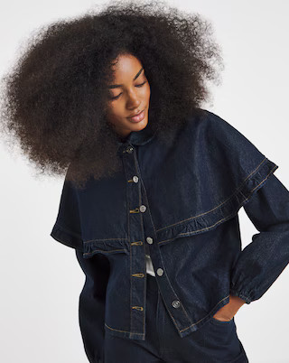 Neon Rose Denim Frill Shirt | Simply Be | Simply Be (UK)