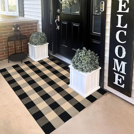 KILOCOCO Buffalo Plaid Checkered Rug 3x5 ft Front Door Rug, Brown and Black | Machine Washable Fr... | Amazon (US)