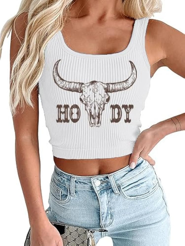 Women's Cowgirl Country Concert Sleeveless Cropped Tank Top Summer Casual Cowboy Shirt Western Gr... | Amazon (US)