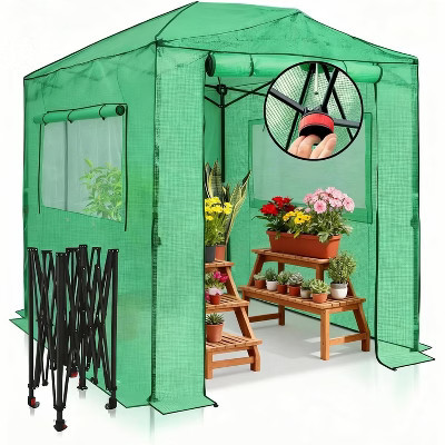 Instant Pop-Up Greenhouse,70x90x95''Indoor Outdoor Plant Gardening Green House,Roll-Up Zipper Doors and Side Windows,Walk-in Greenhouse with PE Cover | Target