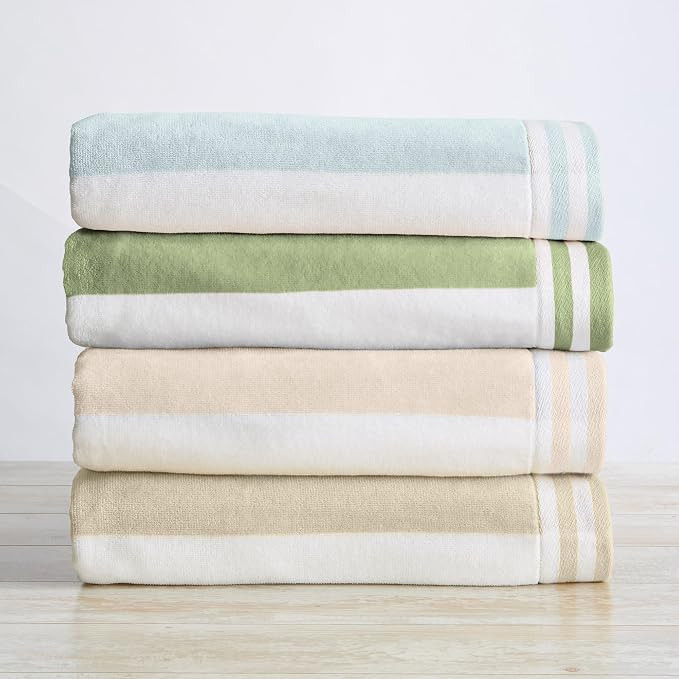 Great Bay Home 100% Cotton Velour 4 Pack Oversized Beach Towels - Cabana Stripe Pool Towels - Qui... | Amazon (US)