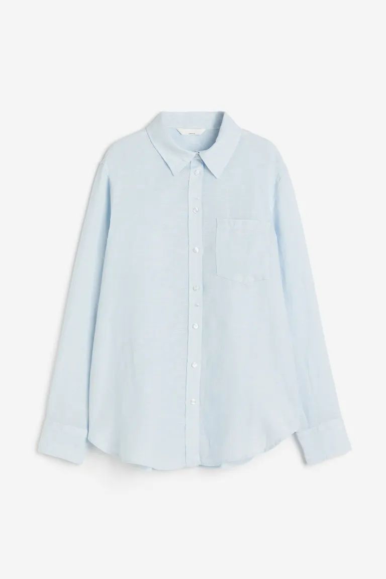 Linen Shirt - Long sleeve - Regular length - Pale blue - Ladies | H&M US | H&M (US + CA)