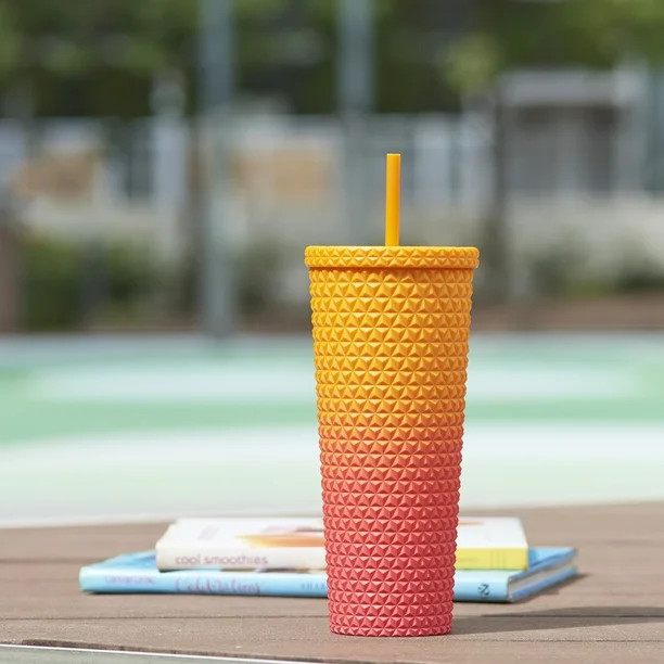 Mainstays 26 oz Double Wall Plastic Ombre Painting Textured Tumbler, Orange | Walmart (US)