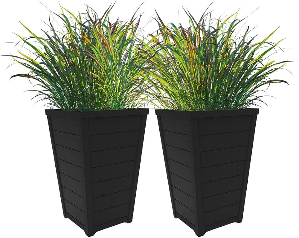 Keter Set of 2 Resin Modern Outdoor 22 Inch Tall Large Flower Pots, Tapered Wood Look Planters fo... | Amazon (US)