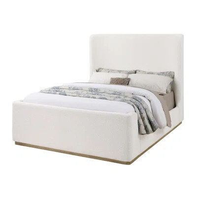 Frihart Cream Upholstered Wingback Platform Sleigh Bed | Wayfair North America